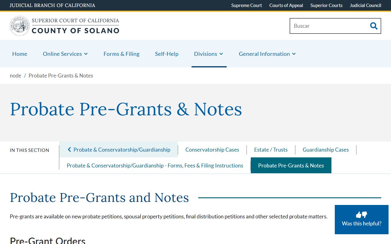 Solano County Probate Pre-Grants and Notes page