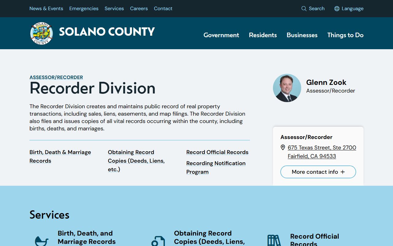 Solano County Recorder Division page