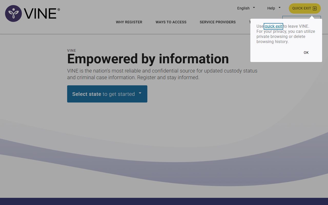 VINELink victim notification and custody status home page